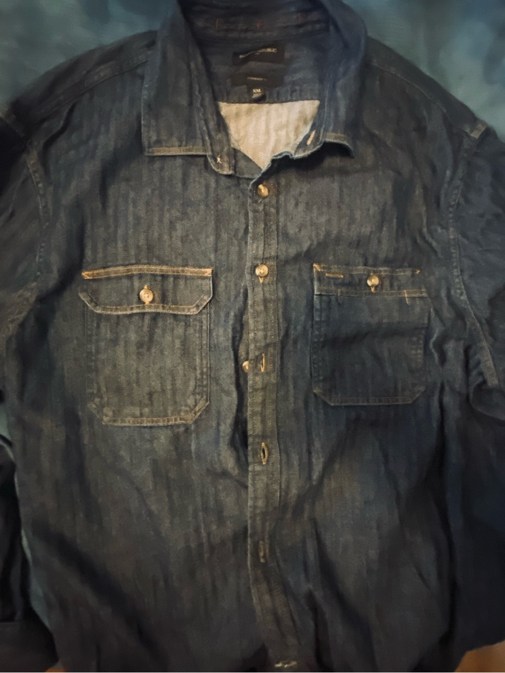 Banana Republic Denim-Look Button-Down Shirt in Dark Blue